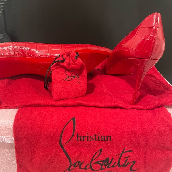 Christian Louboutin Red Croc-Embossed Heels - Picture 6 of 7